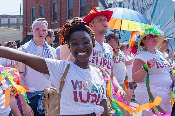 Students march in a Pride Parade in Indianapolis